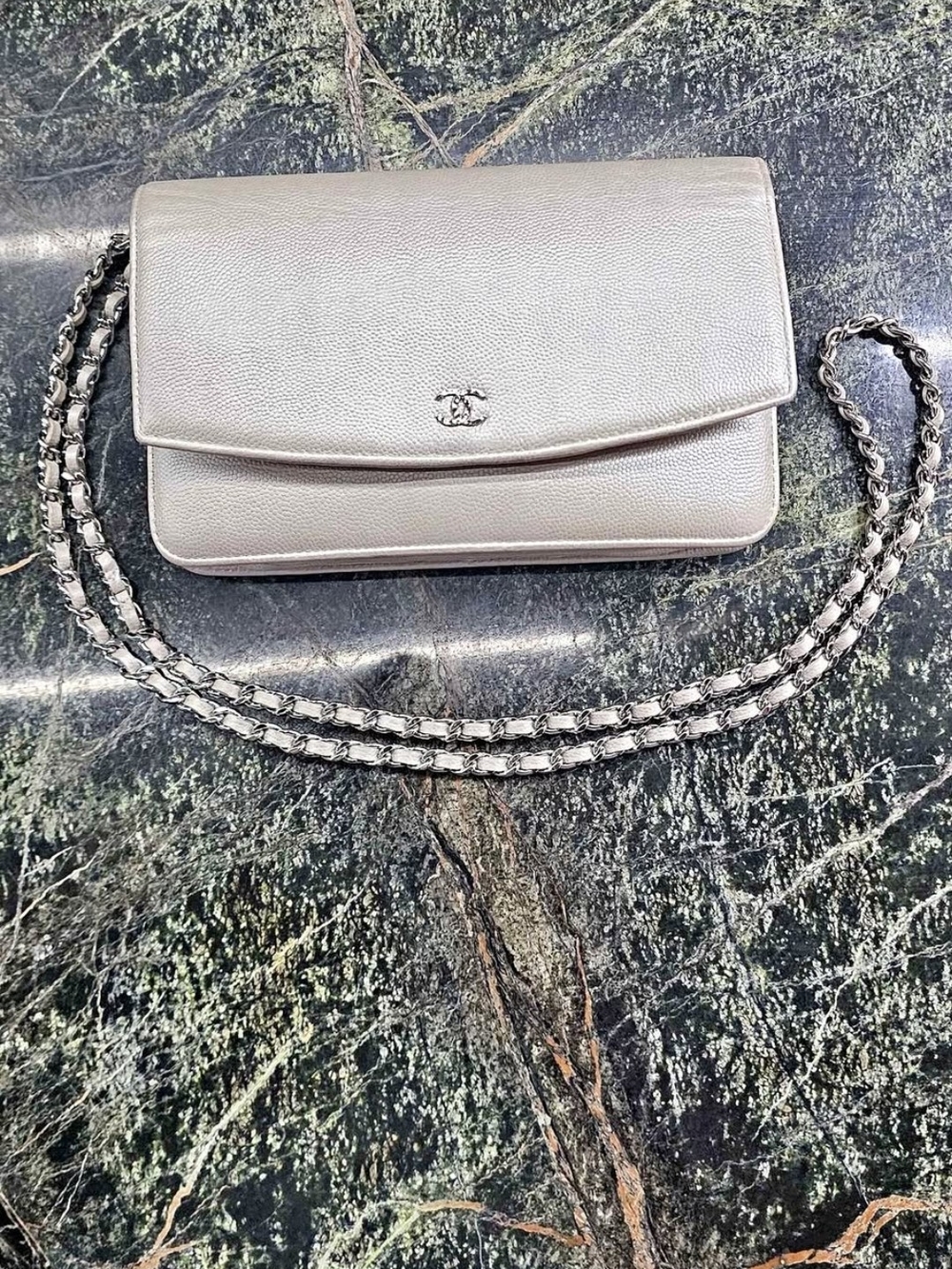 Chanel Silver Leather Wallet-on-Chain Shoulder Bag